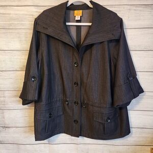 Ruby Rd Jacket Womens Black Stretch 3/4 Tab Sleeve Drawstring Waist Buttons 20W